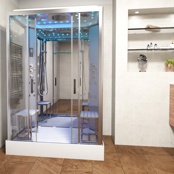 Insignia Platinum chrome framed rectangular twin shower cabin 1400 x 900
