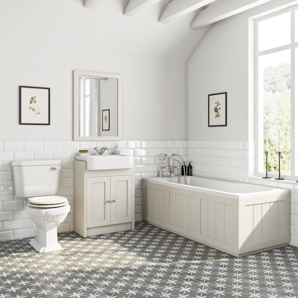 The Bath Co. Dulwich stone ivory furniture suite with straight bath 1700 x 700mm