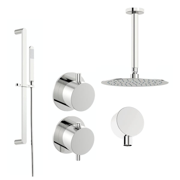 Mode Hardy round twin thermostatic shower set with sliding rail and ceiling shower head