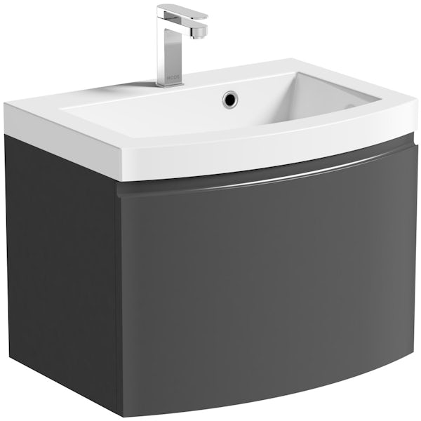 Mode Harrison slate gloss grey wall hung vanity unit and basin 600mm with tap