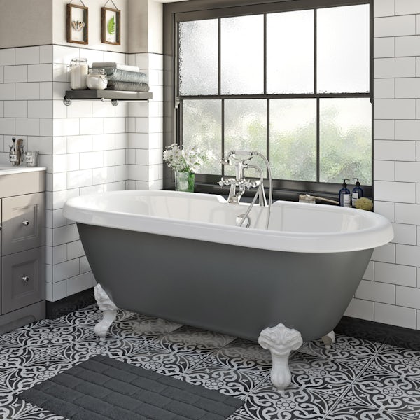 The Bath Co. Dulwich grey roll top freestanding bath with white claw feet 1695 x 740