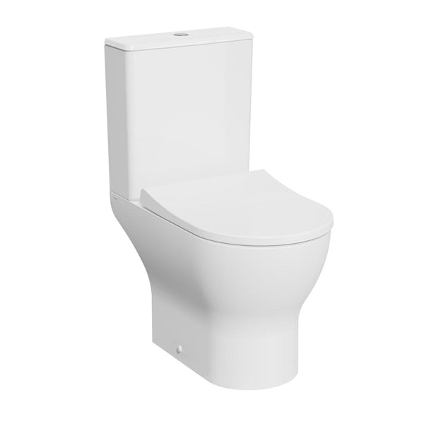 VitrA Ava round rimless close coupled open back toilet and soft close seat