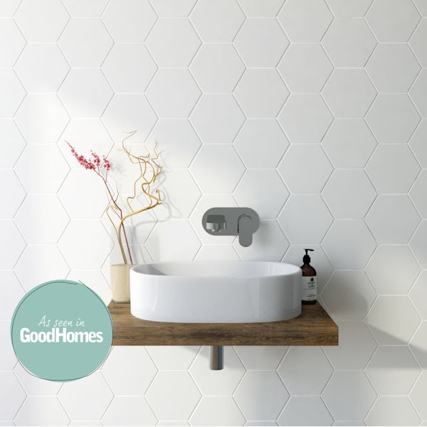 British Ceramic Tile Hex white matt tile 175mm x 202mm