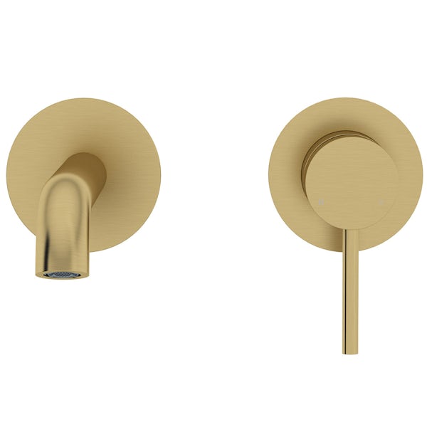Mode Spencer round brushed brass wall mounted bath mixer tap