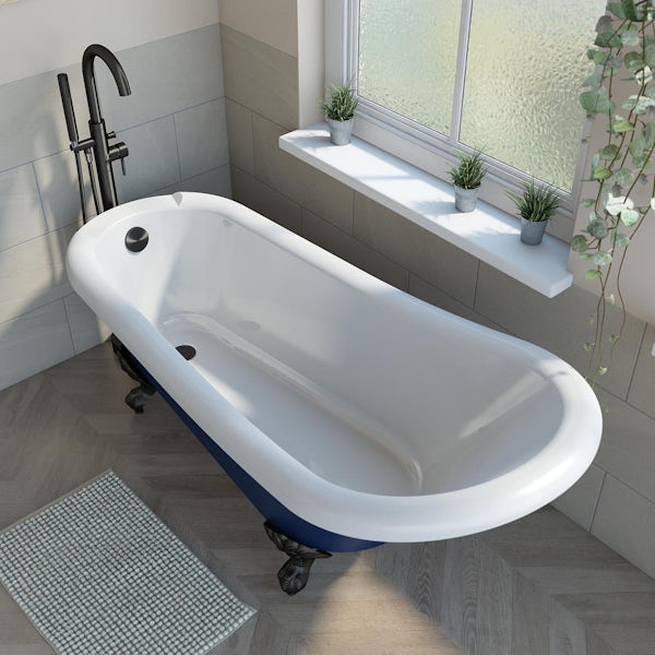 Orchard Dulwich navy single ended slipper bath and tap pack with matt black ball and claw feet