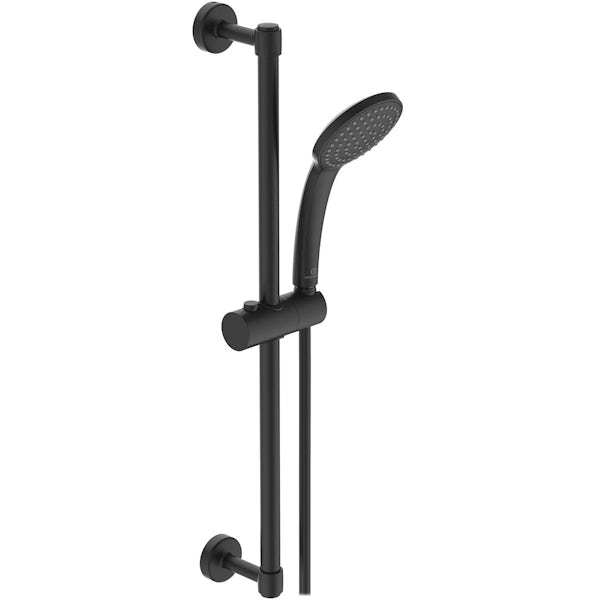 Ideal Standard Idealrain silk black sliding shower rail kit with round handspray