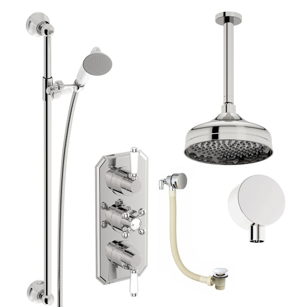 The Bath Co. Camberley concealed thermostatic mixer shower with ceiling arm, slider rail and bath filler