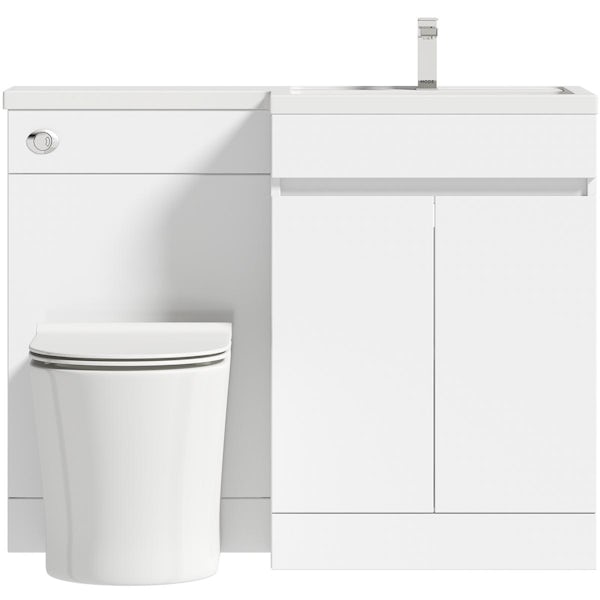 Mode Taw L shape gloss white right handed handleless combination unit with back to wall toilet