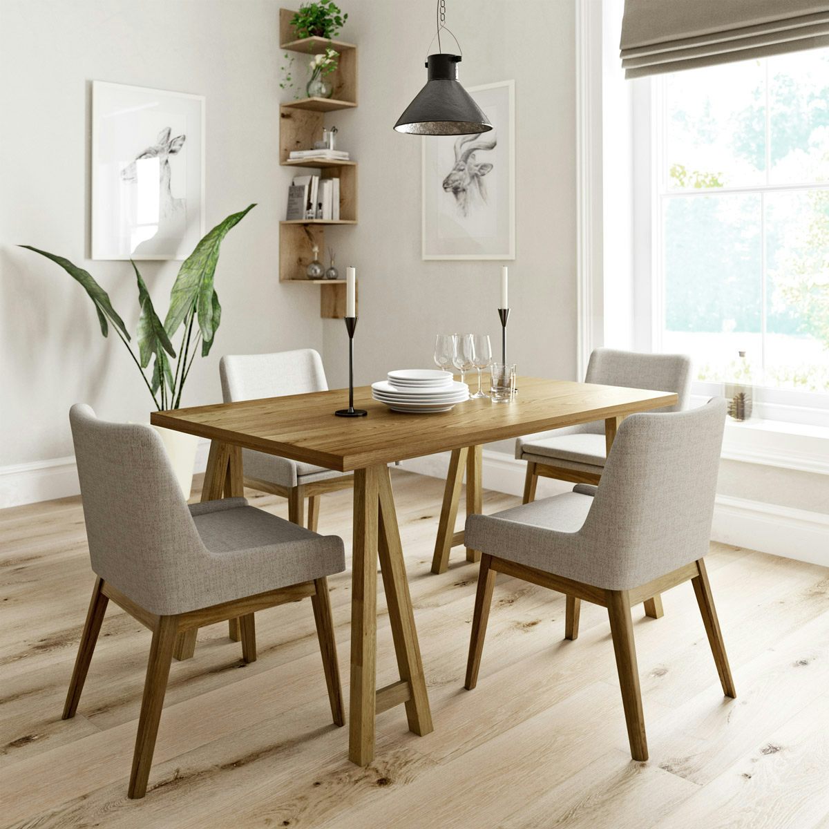 Hudson Oak Table with 4x Lincoln beige chairs | VictoriaPlum.com