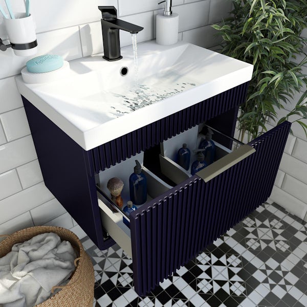 Mode Oxman indigo wall hung vanity unit and ceramic basin 600mm with tap