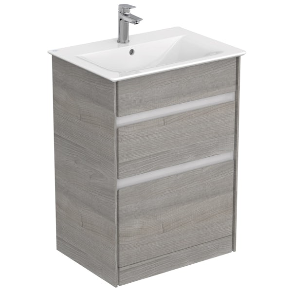 Ideal Standard Concept Air wood light grey vanity unit and basin 600mm