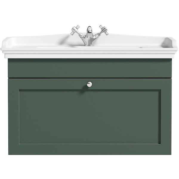The Bath Co. Ascot green wall hung vanity unit and ceramic basin 800mm with tap