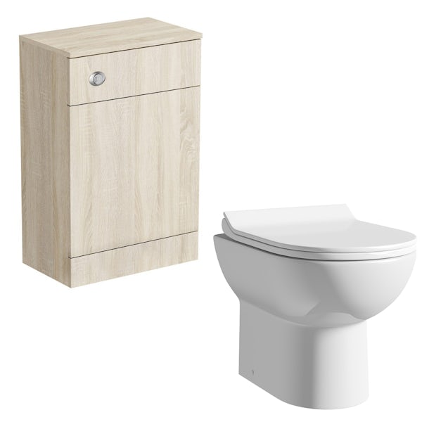 Orchard Wye oak back to wall unit with Eden contemporary toilet and seat
