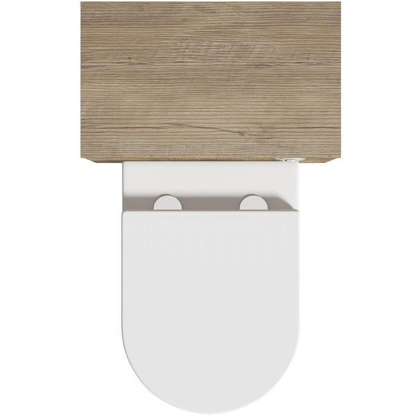 Orchard Lea oak slimline back to wall unit 500mm and Contemporary back to wall toilet with seat