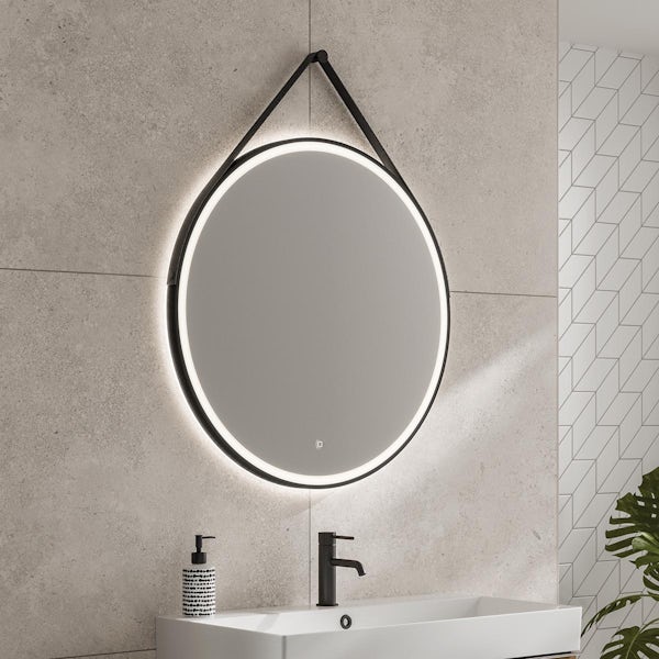 HiB Solstice round black LED illuminated mirror 600mm